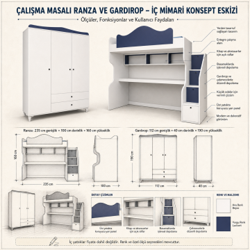Klasik Masalı Ranza ve 3 Kapılı Gardrop