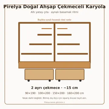 Pirelya Doğal Ahşap Çekmeceli Karyola