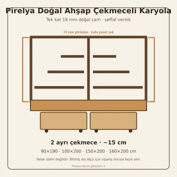 Pirelya Doğal Ahşap Çekmeceli Karyola