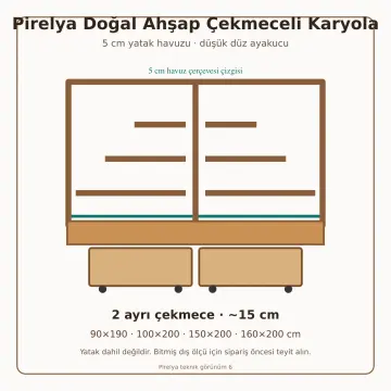 Pirelya Doğal Ahşap Çekmeceli Karyola