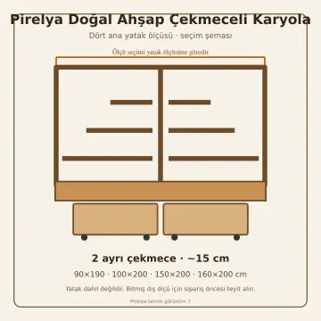 Pirelya Doğal Ahşap Çekmeceli Karyola