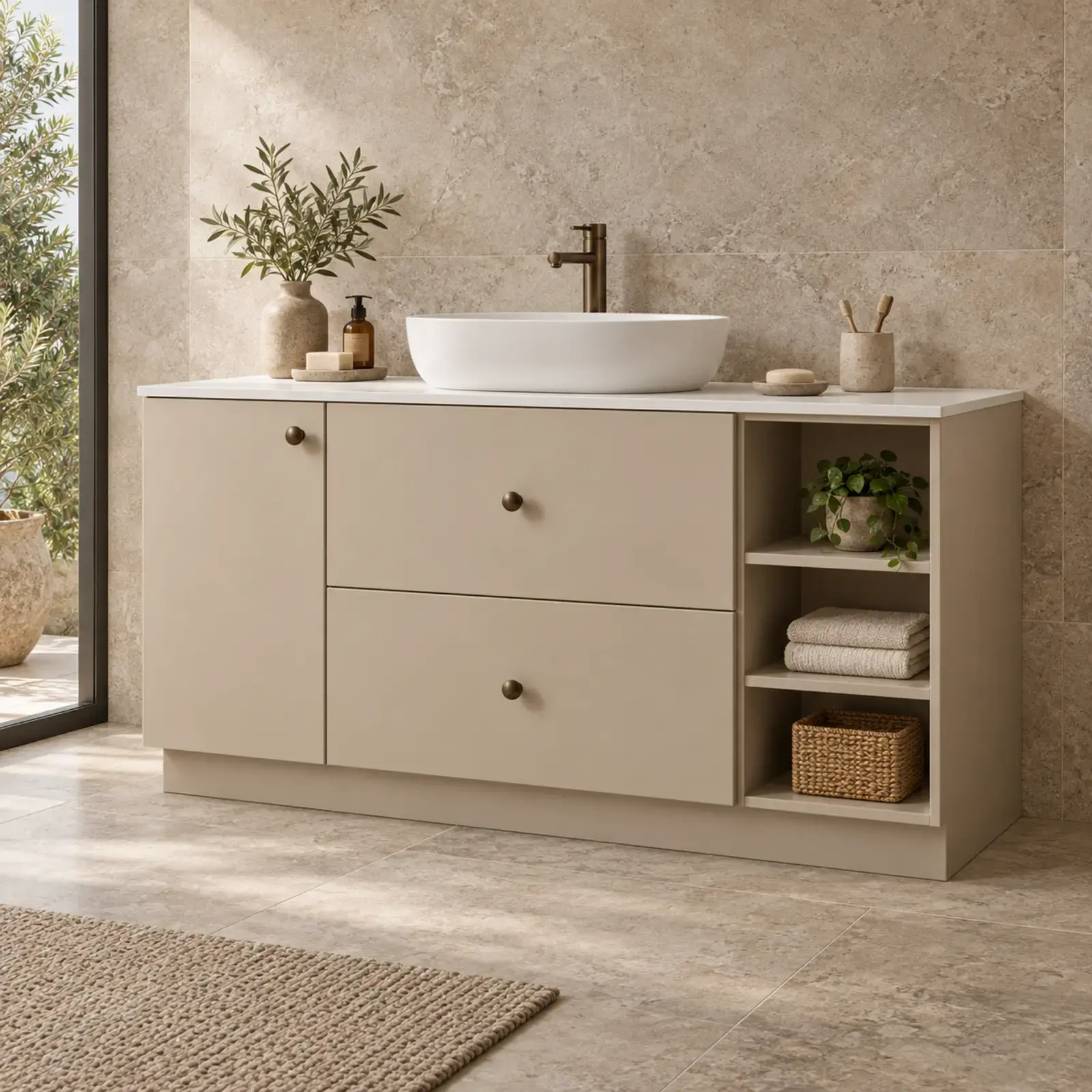 Tarelya Membran Açık Raflı Banyo Dolabı 140 cm