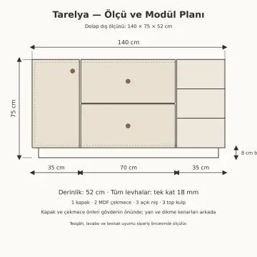 Tarelya Membran Açık Raflı Banyo Dolabı 140 cm