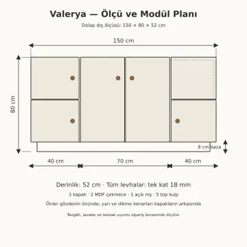Valerya High Gloss Açık Nişli Banyo Dolabı 150 cm