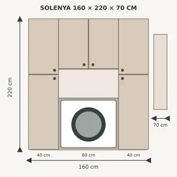 Solenya Membran Çamaşır Makinesi, Açık Tezgâh ve Çift Boy Dolabı 160 cm