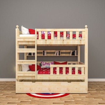 Çift Kişilik Doğal Ahşap Ranza