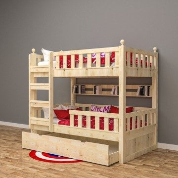 Çift Kişilik Doğal Ahşap Ranza