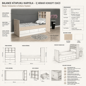 Balance Kitaplıklı Karyola