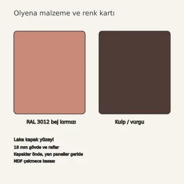 Olyena RAL 3012 Lake Alçaltılmış Hamur Hazırlık Bankolu U Mutfak Dolabı