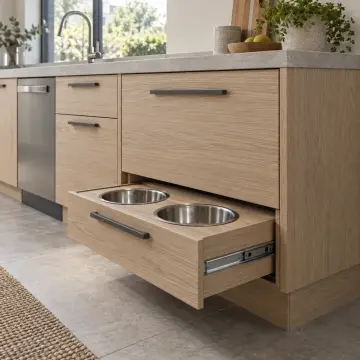 Pervona Kül Meşe MDF Çekilir Mama İstasyonlu Paralel Mutfak Dolabı