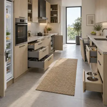 Pervona Kül Meşe MDF Çekilir Mama İstasyonlu Paralel Mutfak Dolabı