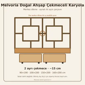 Melvoria Doğal Ahşap Çekmeceli Karyola