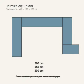 Talmira RAL 5024 Lake Döner Servis Tablalı Yarımadalı U Mutfak Dolabı