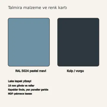 Talmira RAL 5024 Lake Döner Servis Tablalı Yarımadalı U Mutfak Dolabı