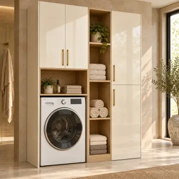 Virelya High Gloss Çamaşır Makinesi, Açık Raf Kulesi ve Boy Dolabı 170 cm