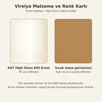 Virelya High Gloss Çamaşır Makinesi, Açık Raf Kulesi ve Boy Dolabı 170 cm