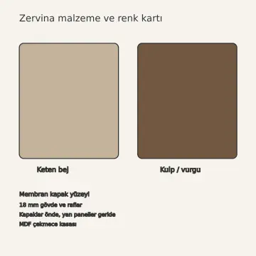 Zervina Keten Bej Membran İçe Katlanır Erzak Dolaplı Sağ L Mutfak Dolabı