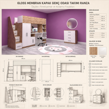 Gloss Membran Kapak Genç Odası Takımı
