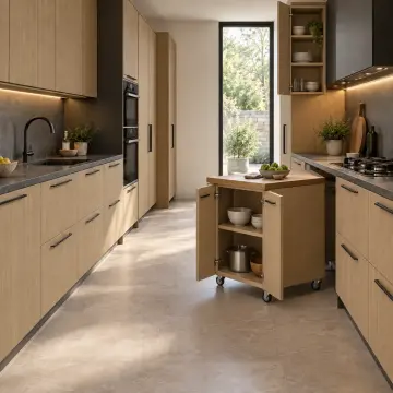Fervina Keten Meşe MDF Çekilir Servis Arabalı Paralel Mutfak Dolabı