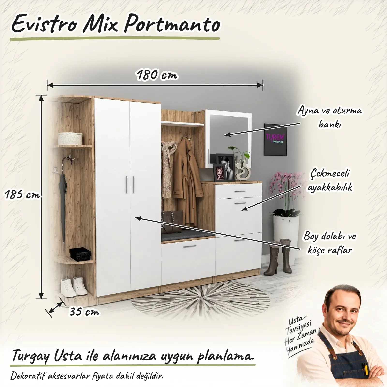 Evistro Mix Portmanto ölçülü Turgay Usta eskizi
