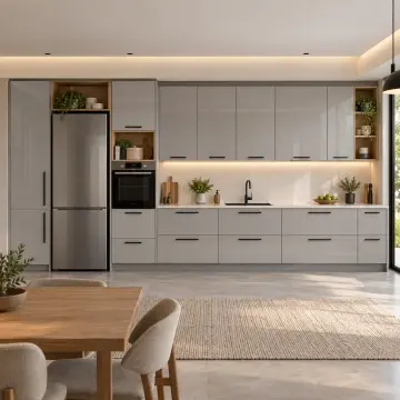 Galyora Buz Gri High Gloss Çekilir Ekmek İstasyonlu Düz Mutfak Dolabı