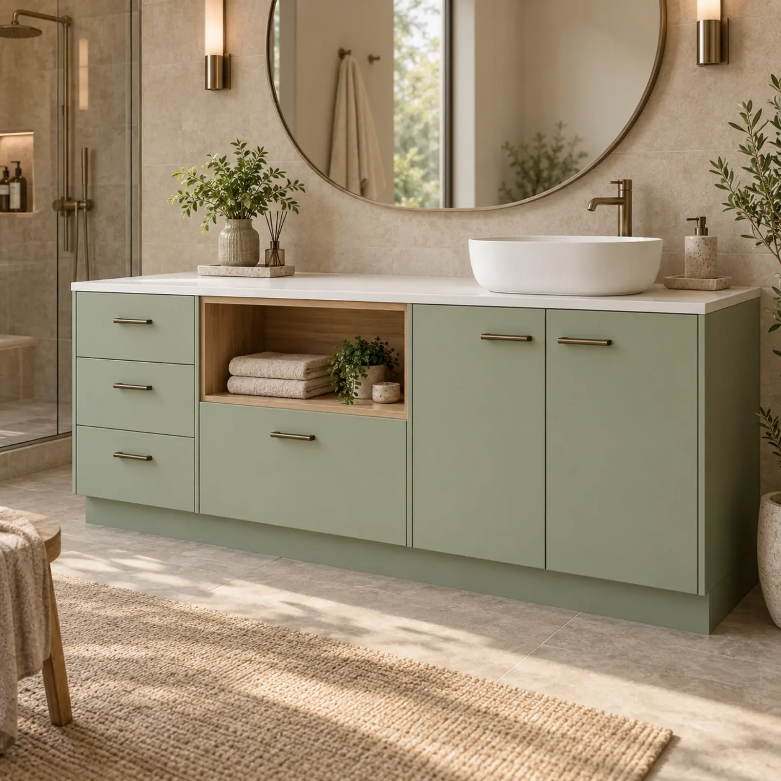 Mirevya Membran Havlu Nişli Çekmeceli Banyo Dolabı 180 cm