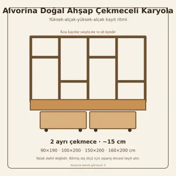 Alvorina Doğal Ahşap Çekmeceli Karyola