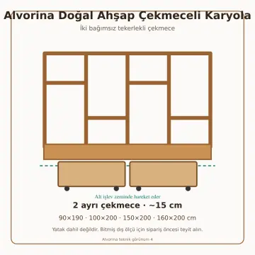 Alvorina Doğal Ahşap Çekmeceli Karyola