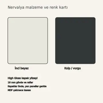 Nervalya İnci Beyaz High Gloss Aşağı Açılır Tariflik Panolu Sol L Mutfak Dolabı