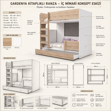 Gardenya Kitaplıklı Ranza