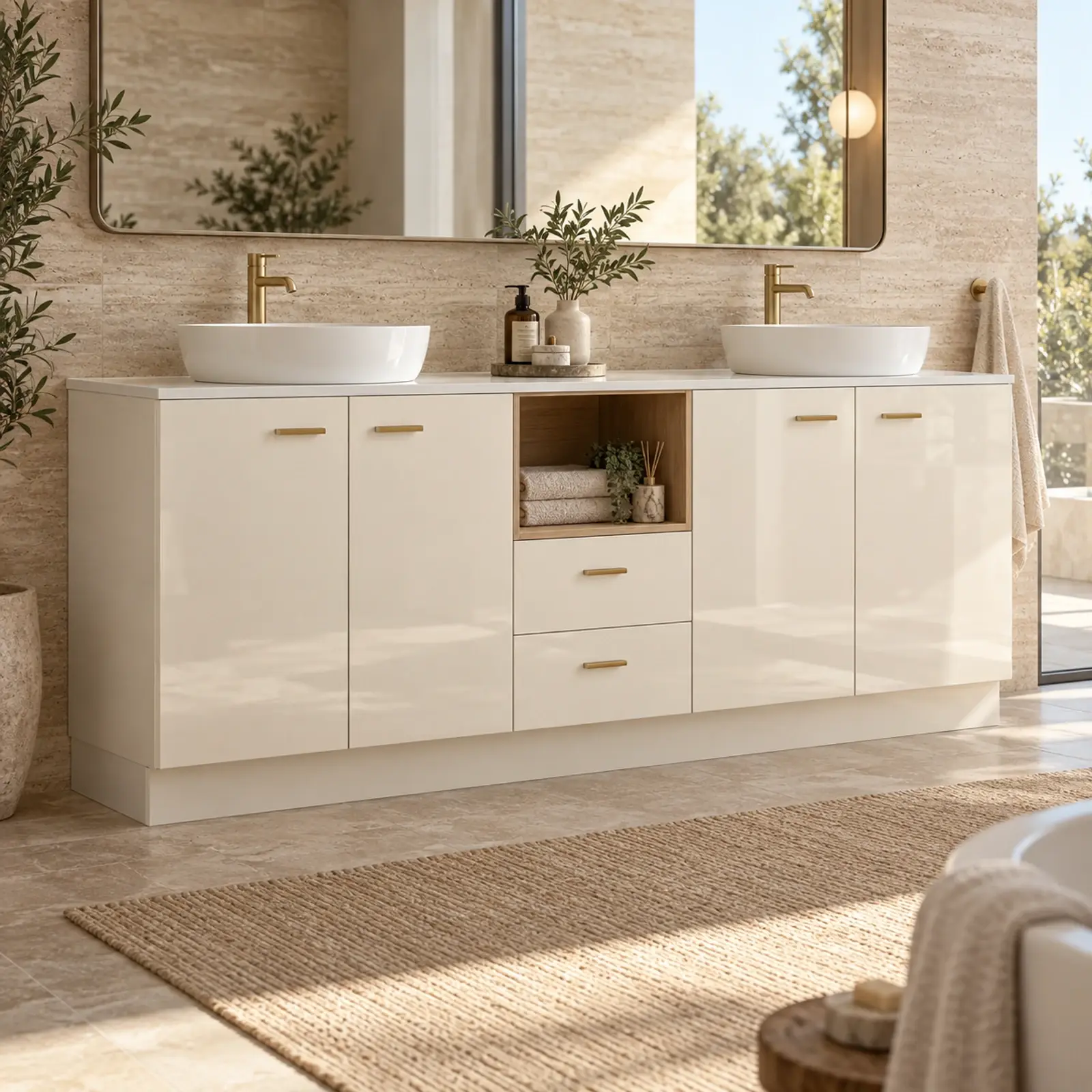 Evrelya High Gloss Orta Havlu Nişli Çekmeceli Banyo Dolabı 180 cm