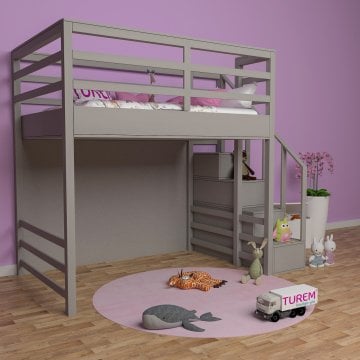 Grey Doğal Ahşap Ranza