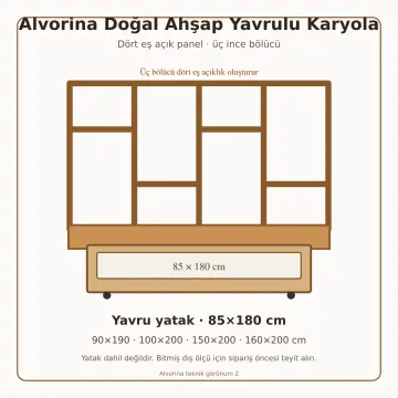 Alvorina Doğal Ahşap Yavrulu Karyola