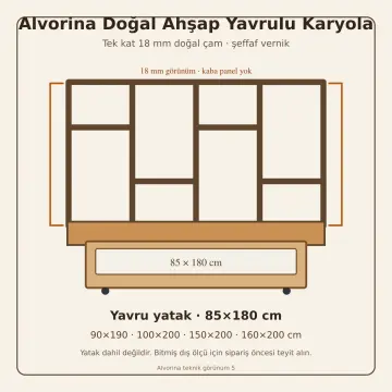 Alvorina Doğal Ahşap Yavrulu Karyola