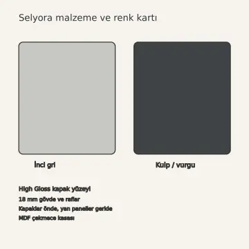 Selyora İnci Gri High Gloss Çekilir Kağıt Havluluklu Düz Mutfak Dolabı
