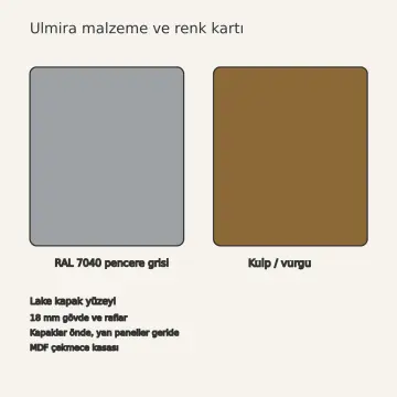 Ulmira RAL 7040 Lake Çekilir Saklama Kabı Raflı U Mutfak Dolabı