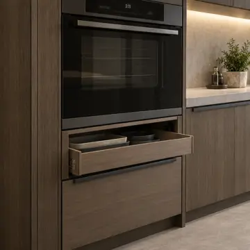 Varevya Dumanlı Meşe MDF Fırın Altı Havalandırmalı Tepsi Raflı Paralel Mutfak Dolabı