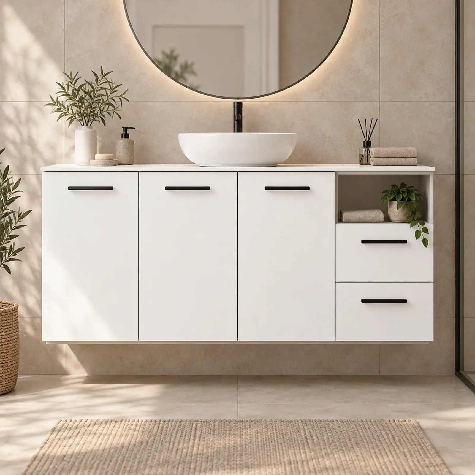 Seravya Düz MDF Asma Havlu Nişli Banyo Dolabı 160 cm