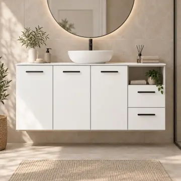 Seravya Düz MDF Asma Havlu Nişli Banyo Dolabı 160 cm