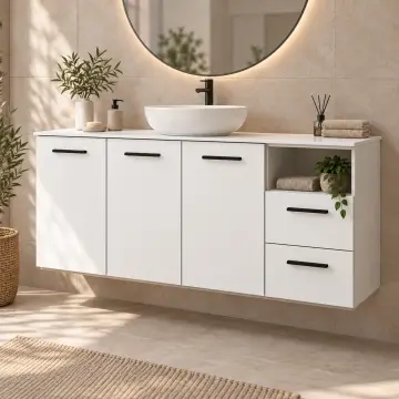 Seravya Düz MDF Asma Havlu Nişli Banyo Dolabı 160 cm