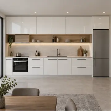 Zaryona İnci Beyaz High Gloss Evye Altı U Çekmeceli Düz Mutfak Dolabı