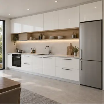 Zaryona İnci Beyaz High Gloss Evye Altı U Çekmeceli Düz Mutfak Dolabı
