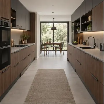 Ceryena Dumanlı Ceviz MDF Baza Çekmeceli Paralel Mutfak Dolabı