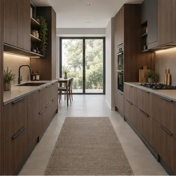 Ceryena Dumanlı Ceviz MDF Baza Çekmeceli Paralel Mutfak Dolabı