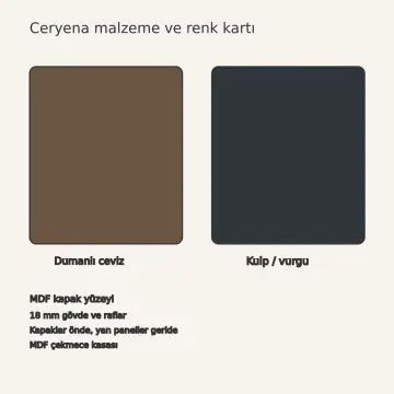 Ceryena Dumanlı Ceviz MDF Baza Çekmeceli Paralel Mutfak Dolabı