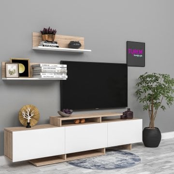 Kar Beyaz Üst Raflı Tv Ünitesi