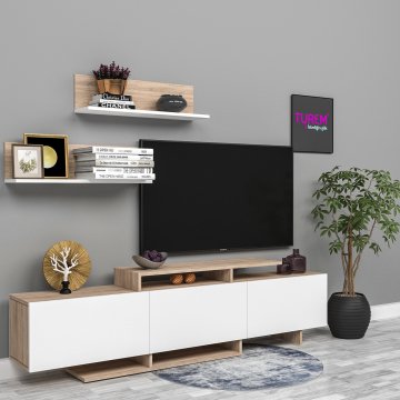 Kar Beyaz Üst Raflı Tv Ünitesi