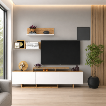 Kar Beyaz Üst Raflı Tv Ünitesi