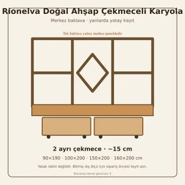 Rionelva Doğal Ahşap Çekmeceli Karyola