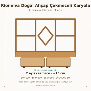 Rionelva Doğal Ahşap Çekmeceli Karyola